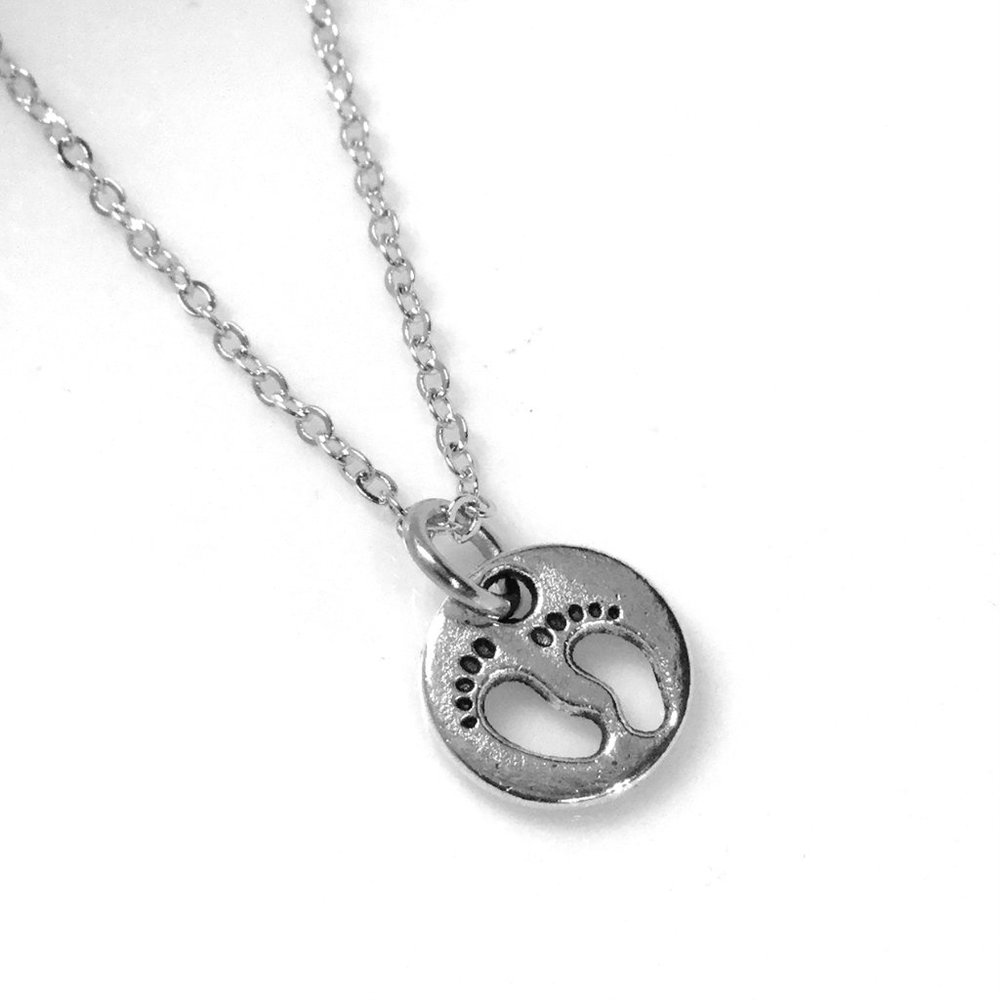 Miniature Tiny Baby Feet Prints New Mom Mothers Day Gift Charm Necklace